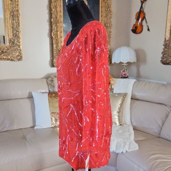 100% SILK SEQUIN BEADED BOHO COCKTAIL PARTY TOP M - Picture 12 of 14